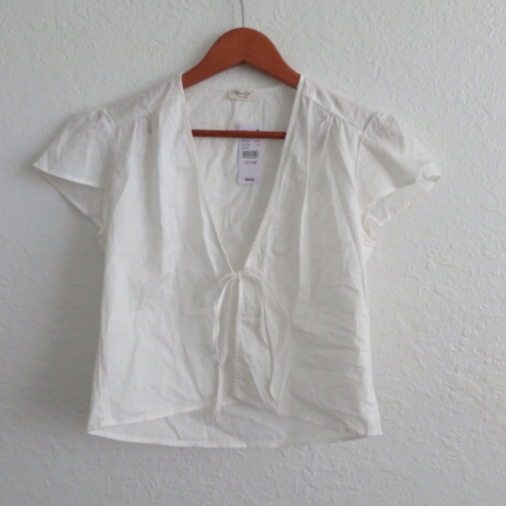 John Galt White Tie Front Top